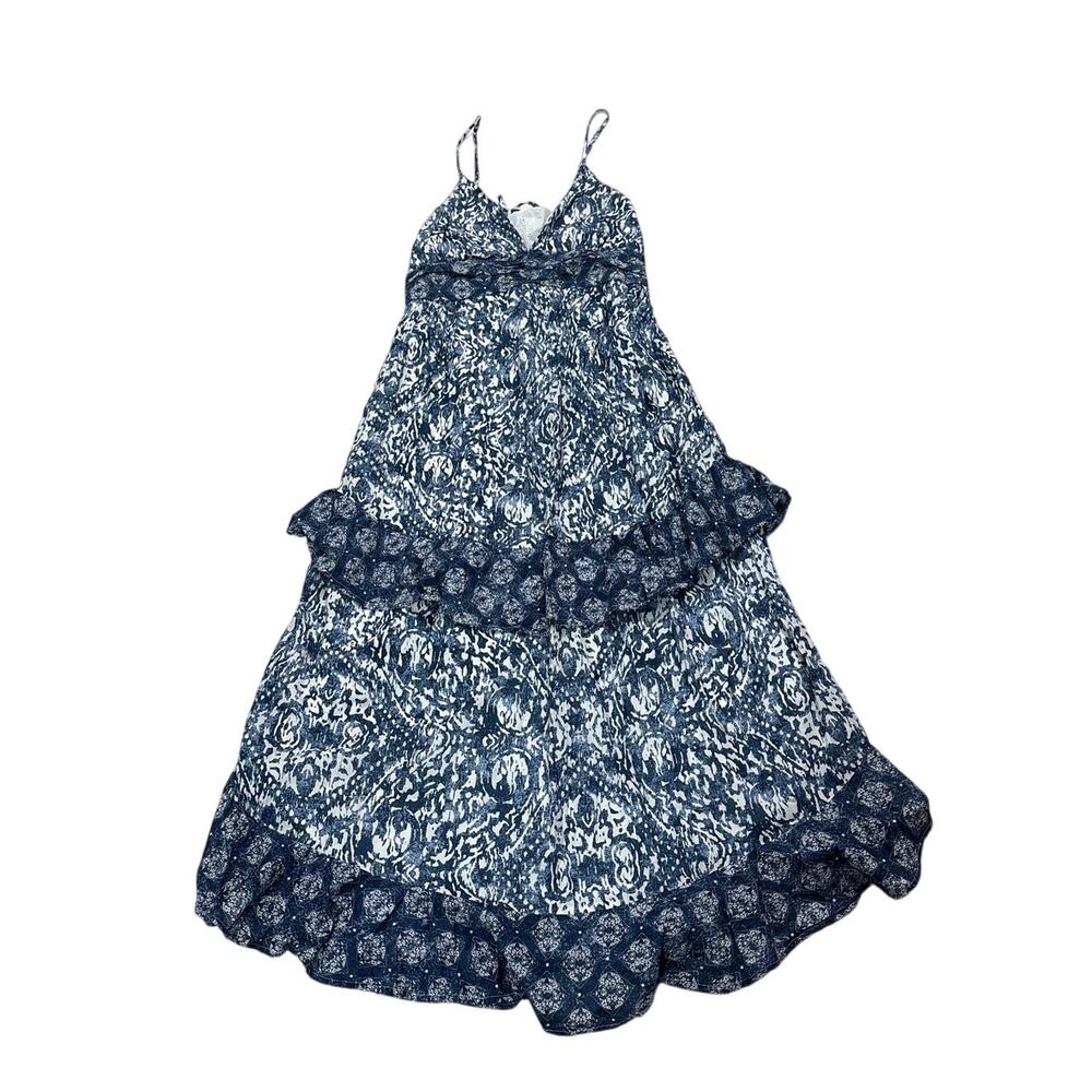 Abercrombie & Fitch Womens Medium Floral Blue Midi Dress Tiered Modest Paisley